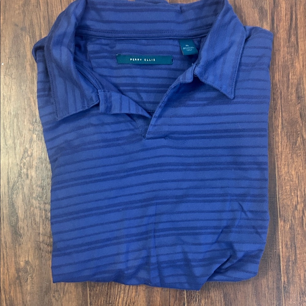 Perry Ellis Men's Navy Striped Polo